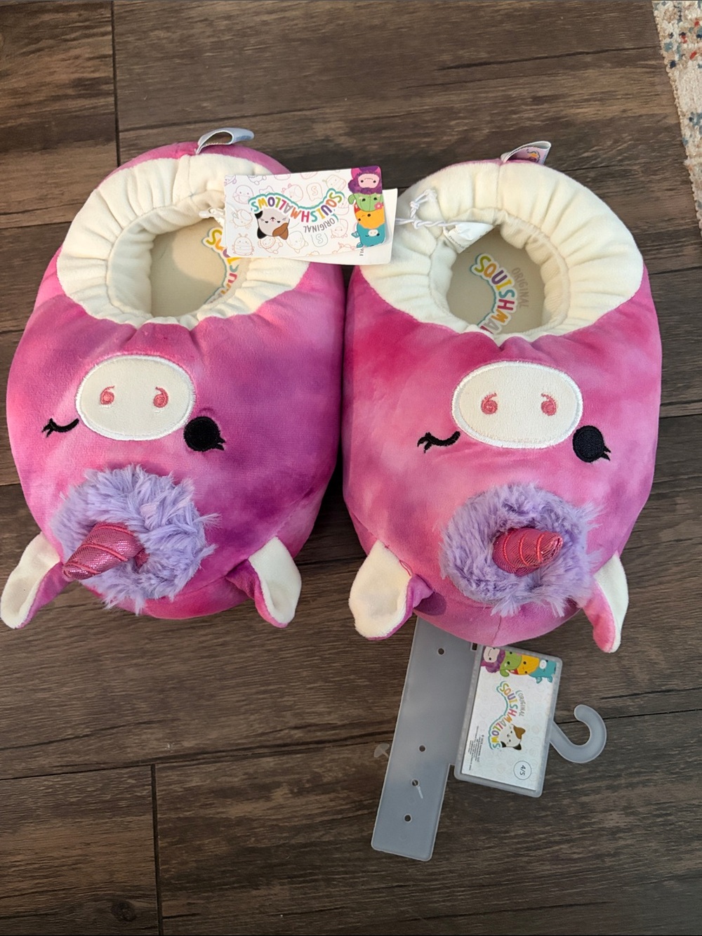 Squishmallows Pink Purple Unicorn Plush Slip-On Kids Slippers